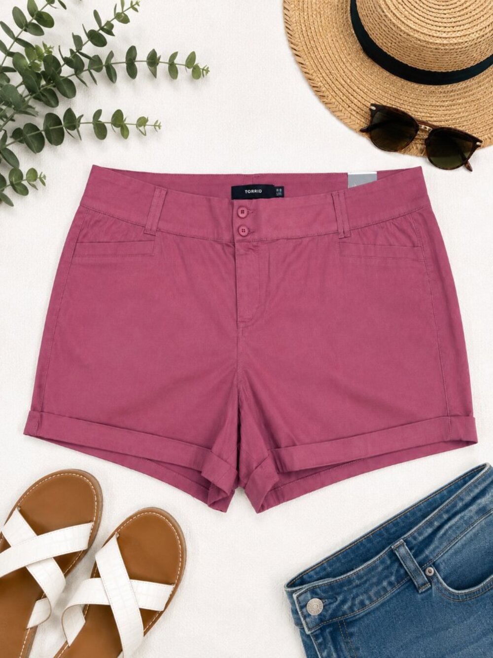 Torrid Size 28 Mauve Pink Chino Shorts Cuffed Hem Plus Size NWT